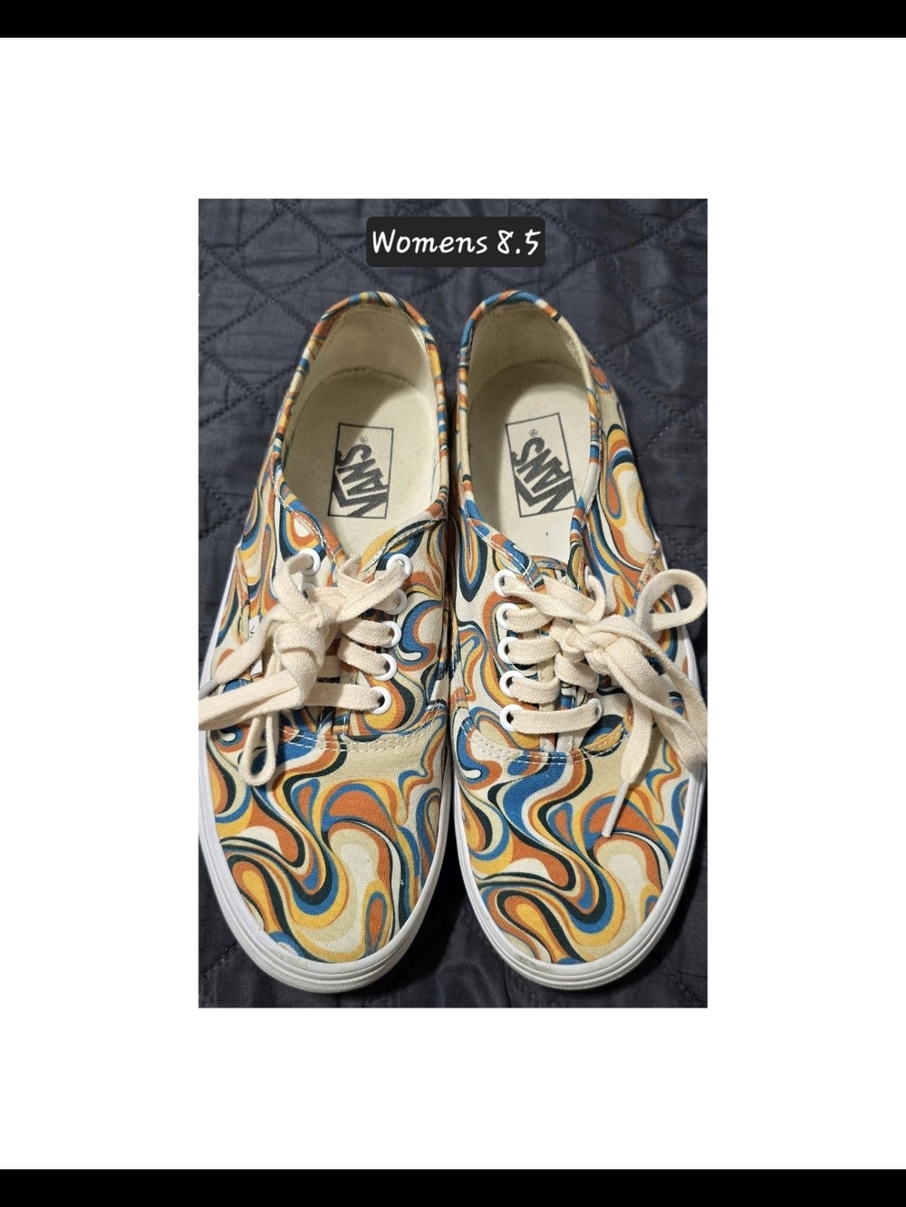 Vans Women's Low-Top Canvas Sneakers in Cream, Blue, Orange, Tan Swirl